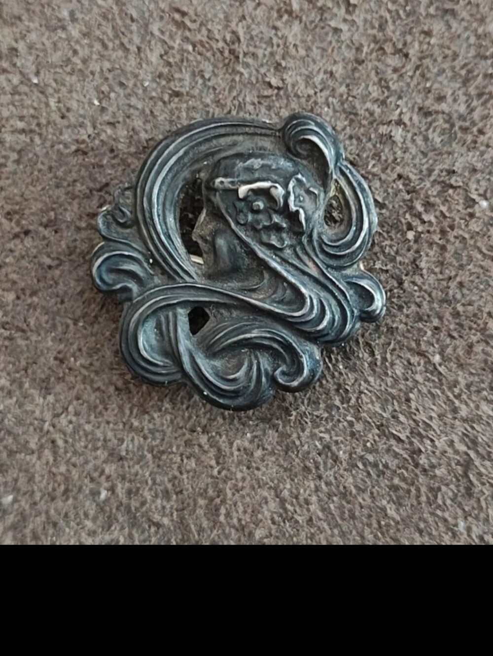 Antique 1900s Sterling Silver (Front) Maiden Swirling Hair Arabesque Pin - Picture 4 of 10